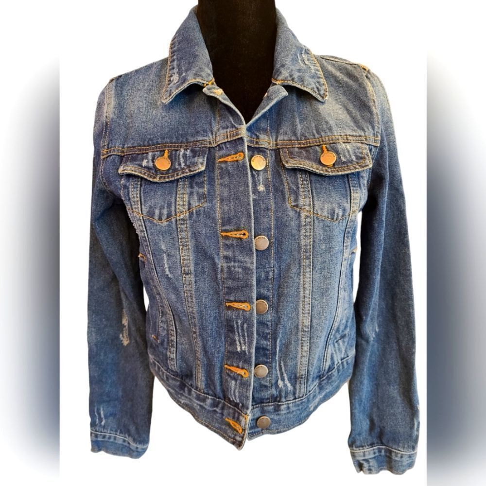 Ashley-Vintage Charm Jacket Denim Cropped Faded‎ Distressed Women's Sz M